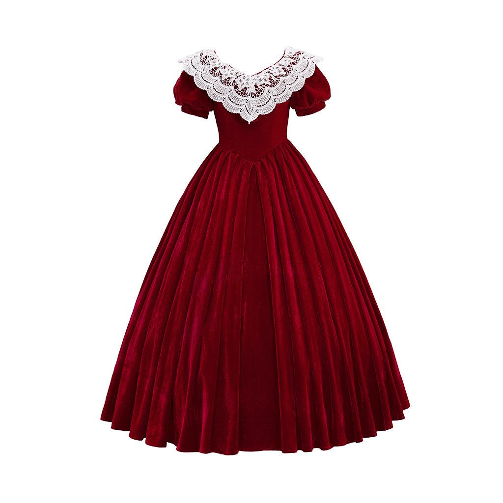 Medieval Victorian Red White Collared Noble Gown for Historical Reenactments Renaissance Halloween and Christmas