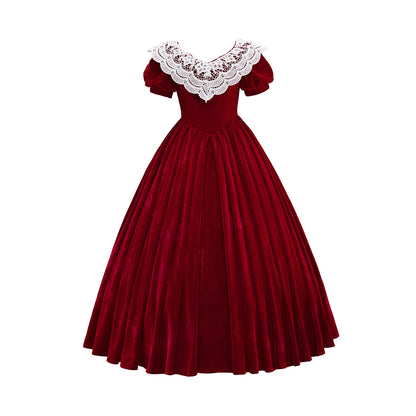 Medieval Victorian Red White Collared Noble Gown for Historical Reenactments Renaissance Halloween and Christmas