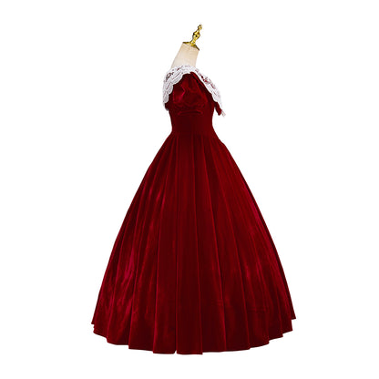 Medieval Victorian Red White Collared Noble Gown for Historical Reenactments Renaissance Halloween and Christmas