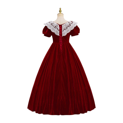 Medieval Victorian Red White Collared Noble Gown for Historical Reenactments Renaissance Halloween and Christmas