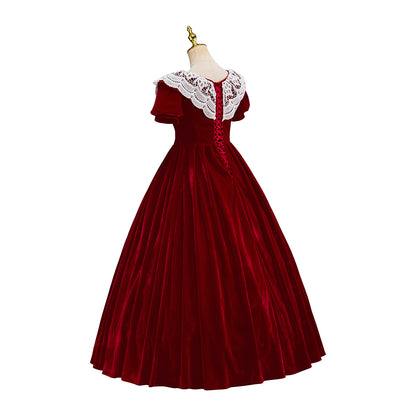 Medieval Victorian Red White Collared Noble Gown for Historical Reenactments Renaissance Halloween and Christmas