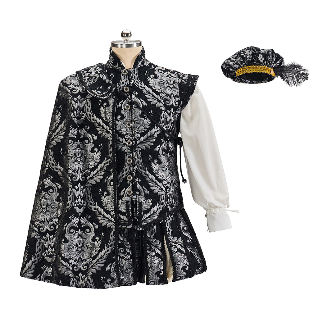 Victorian Style Embroidered Men's Waistcoat with Ruffled Shirt and Tricorn Hat Accents for Historical Reenactments Cosplay Events Halloween Christmas