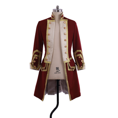 Medieval Men's Red Rococo Court Coat with Gold Trim Cosplay Stage Costume Adult Halloween Christmas Party Themed Outfit