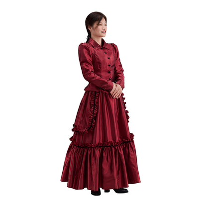 Medieval Victorian Red Ruffled Noble Gown for Historical Reenactments Renaissance Halloween and Christmas