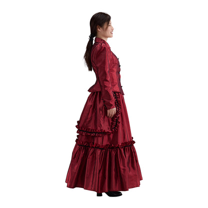 Medieval Victorian Red Ruffled Noble Gown for Historical Reenactments Renaissance Halloween and Christmas
