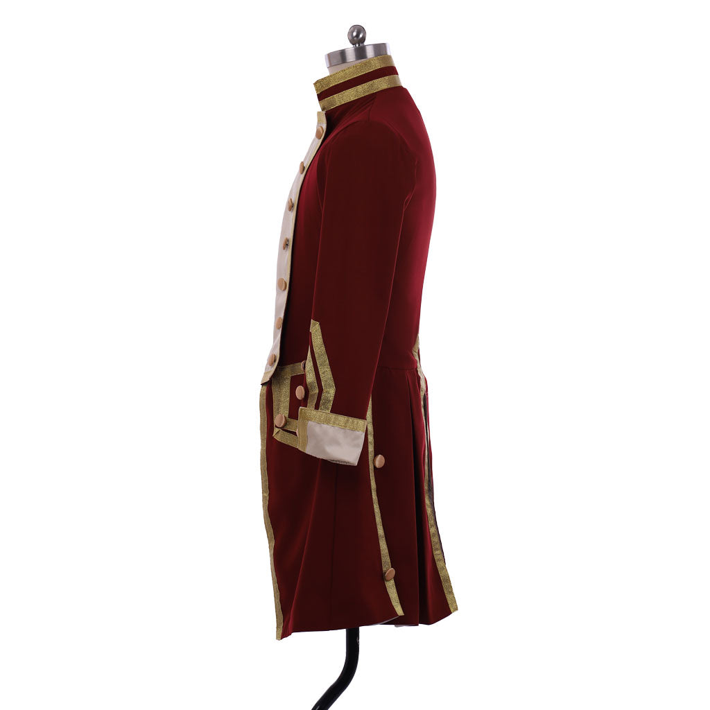 Medieval Men's Red Rococo Court Coat with Gold Trim Cosplay Stage Costume Adult Halloween Christmas Party Themed Outfit
