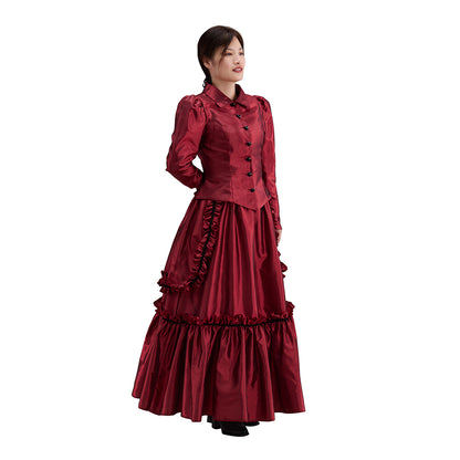 Medieval Victorian Red Ruffled Noble Gown for Historical Reenactments Renaissance Halloween and Christmas