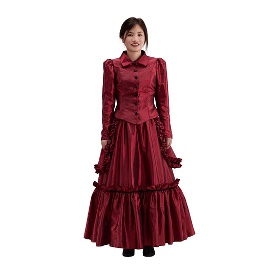 Medieval Victorian Red Ruffled Noble Gown for Historical Reenactments Renaissance Halloween and Christmas