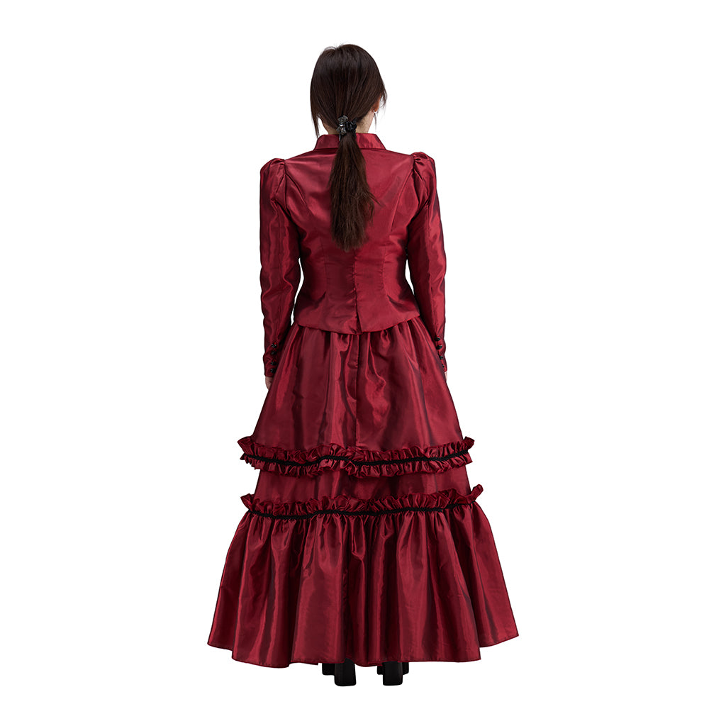 Medieval Victorian Red Ruffled Noble Gown for Historical Reenactments Renaissance Halloween and Christmas