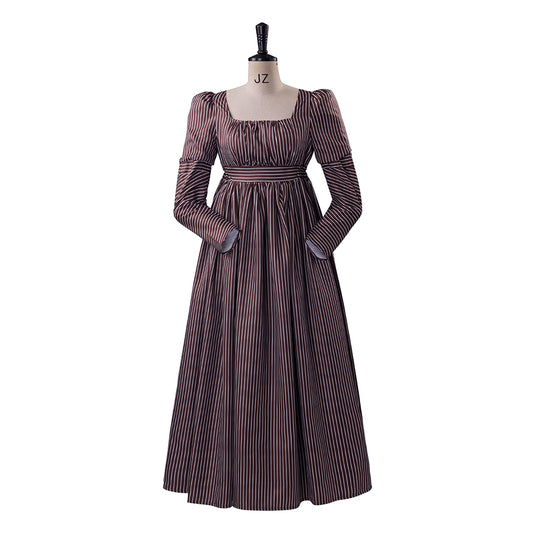 Medieval Regal Brown Gown with Square Neckline Fitted Waist and Long Sleeves for Historical Halloween Christmas