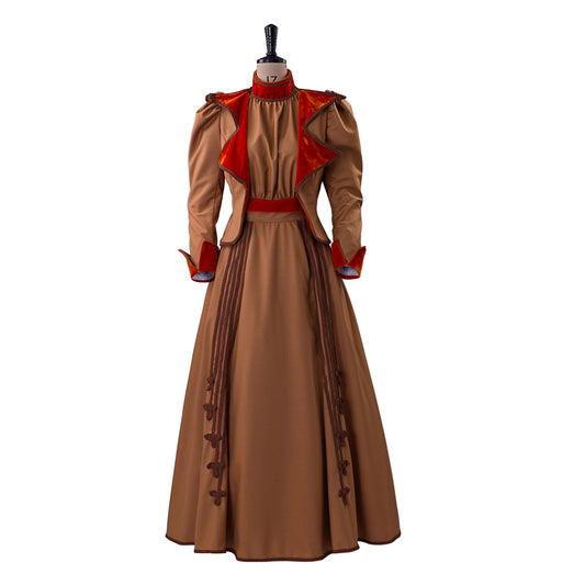 Medieval Style Brown Gown with Red Trimmed Collar Cuffs for Historical Reenactments Cosplay Events Halloween Christmas