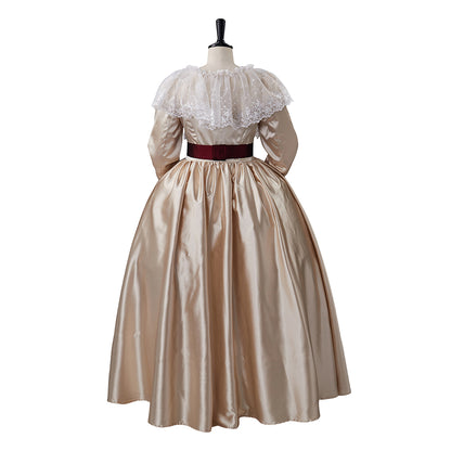 Medieval Style Brown Gown Collar Cuffs and Puff Sleeves Plus Side Lacing for Historical Reenactments Cosplay Events Halloween Christmas
