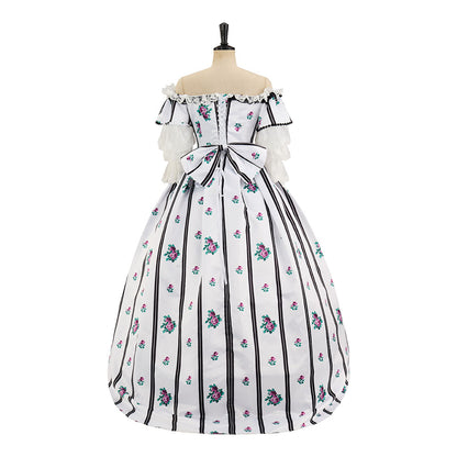 Rococo Style Printed Ball Gown with Matching Gloves for Historical Reenactments Cosplay Events Rococo Themed Gatherings Halloween Christmas