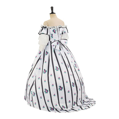 Rococo Style Printed Ball Gown with Matching Gloves for Historical Reenactments Cosplay Events Rococo Themed Gatherings Halloween Christmas