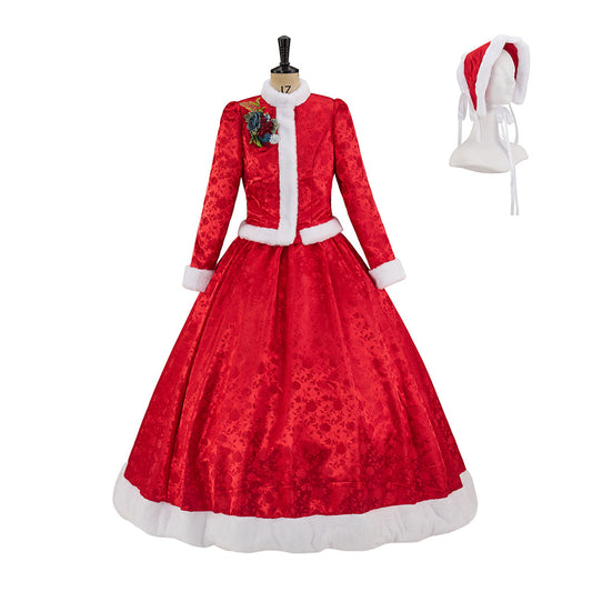 Rococo Style Solid Red Velvet Ball Gown with Matching Headpiece for Historical Reenactments Cosplay Events Halloween Christmas