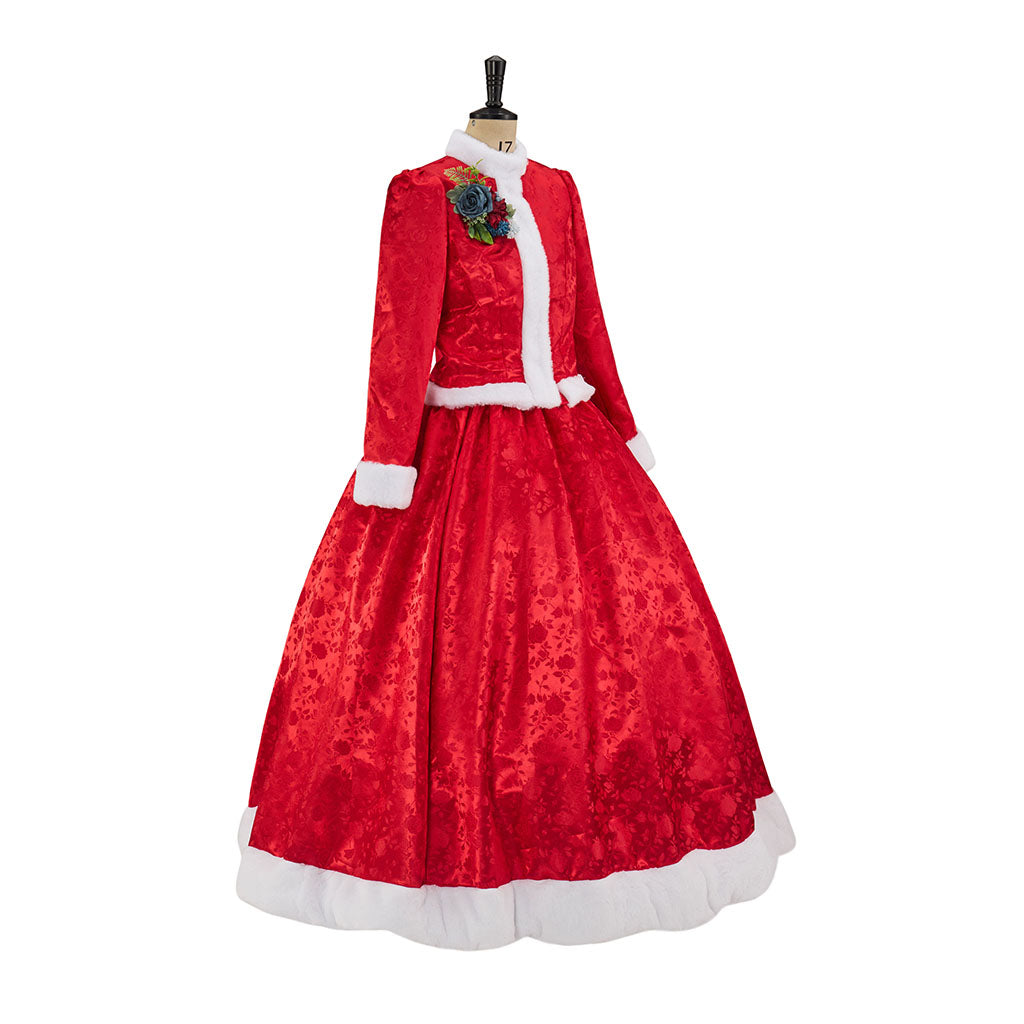 Rococo Style Solid Red Velvet Ball Gown with Matching Headpiece for Historical Reenactments Cosplay Events Halloween Christmas