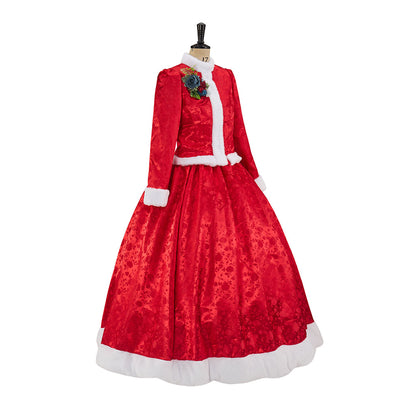 Rococo Style Solid Red Velvet Ball Gown with Matching Headpiece for Historical Reenactments Cosplay Events Halloween Christmas
