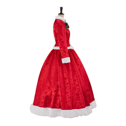 Rococo Style Solid Red Velvet Ball Gown with Matching Headpiece for Historical Reenactments Cosplay Events Halloween Christmas