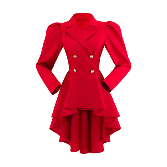 Gothic Style Red Double - Breasted Asymmetric Hem Coat for Cosplay Events Gothic Themed Gatherings Halloween Christmas
