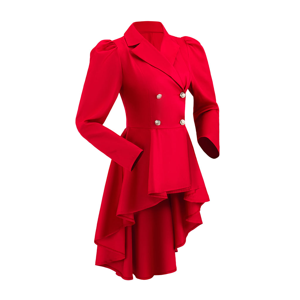 Gothic Style Red Double - Breasted Asymmetric Hem Coat for Cosplay Events Gothic Themed Gatherings Halloween Christmas