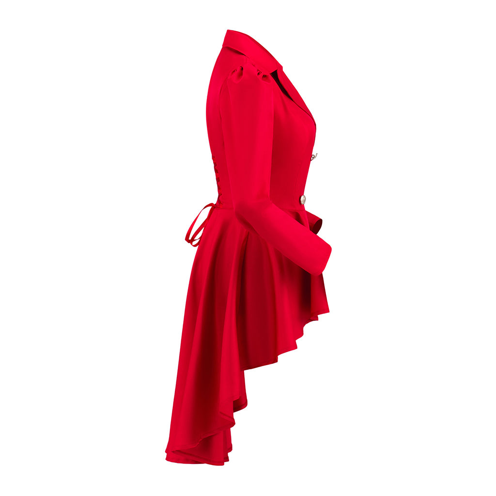 Gothic Style Red Double - Breasted Asymmetric Hem Coat for Cosplay Events Gothic Themed Gatherings Halloween Christmas
