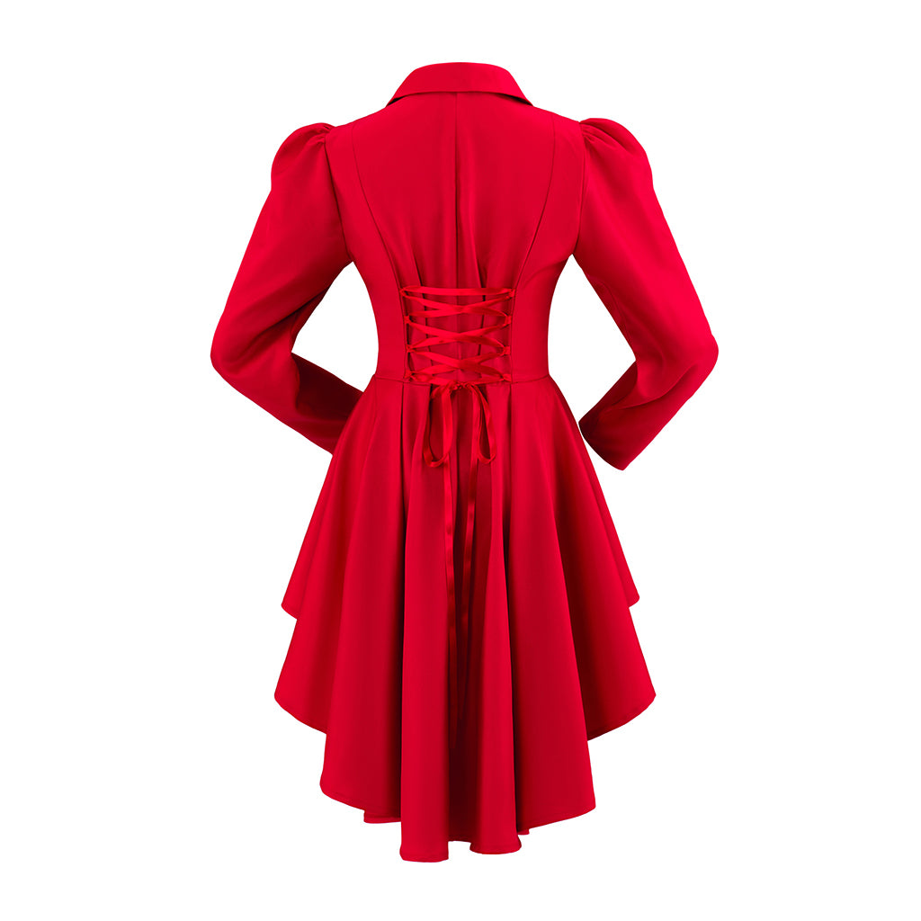 Gothic Style Red Double - Breasted Asymmetric Hem Coat for Cosplay Events Gothic Themed Gatherings Halloween Christmas