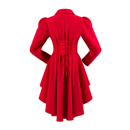 Gothic Style Red Double - Breasted Asymmetric Hem Coat for Cosplay Events Gothic Themed Gatherings Halloween Christmas