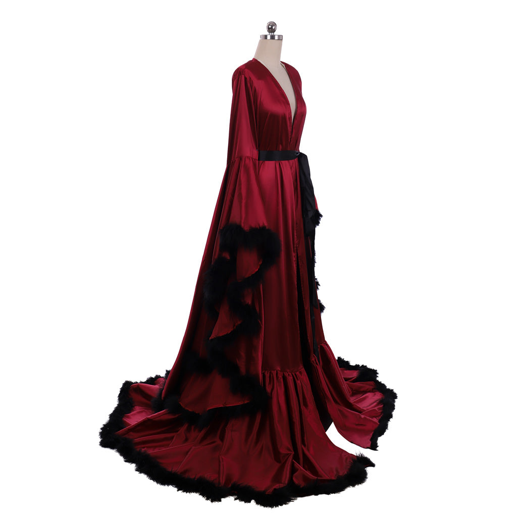 Medieval Bridal Robe Long Silk Satin Bridesmaid Wedding Robe Nightgown Bathrobe Sleepwear Maternity Photoshoot Robe Women Renaissance Satin Dress Women Adult Cosplay Costume Ladies Halloween Renaissance Gown