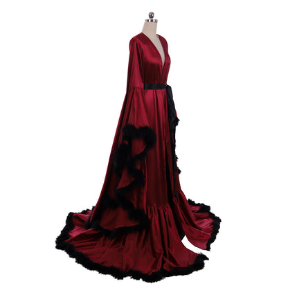 Medieval Bridal Robe Long Silk Satin Bridesmaid Wedding Robe Nightgown Bathrobe Sleepwear Maternity Photoshoot Robe Women Renaissance Satin Dress Women Adult Cosplay Costume Ladies Halloween Renaissance Gown