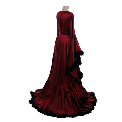 Medieval Bridal Robe Long Silk Satin Bridesmaid Wedding Robe Nightgown Bathrobe Sleepwear Maternity Photoshoot Robe Women Renaissance Satin Dress Women Adult Cosplay Costume Ladies Halloween Renaissance Gown