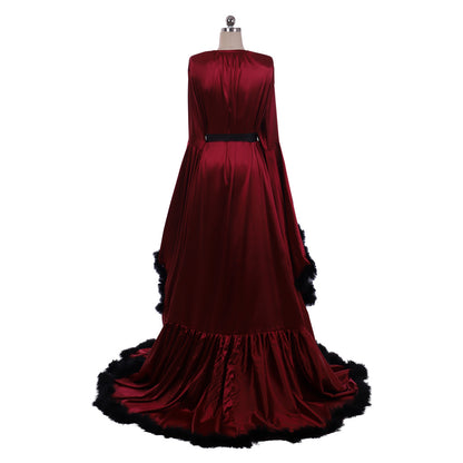Medieval Bridal Robe Long Silk Satin Bridesmaid Wedding Robe Nightgown Bathrobe Sleepwear Maternity Photoshoot Robe Women Renaissance Satin Dress Women Adult Cosplay Costume Ladies Halloween Renaissance Gown