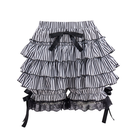 Medieval Victorian Black White Striped Ruffled Bow  Detailed Noble Skirt for Historical Reenactments Renaissance Halloween and Christmas