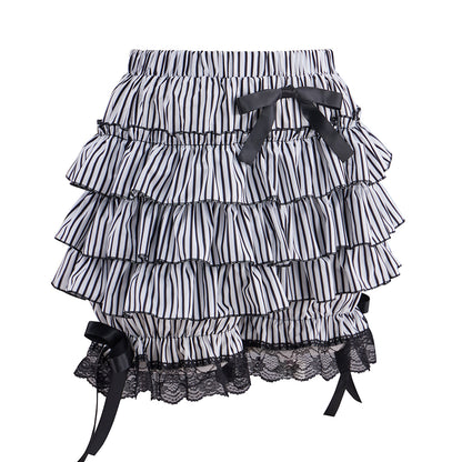 Medieval Victorian Black White Striped Ruffled Bow  Detailed Noble Skirt for Historical Reenactments Renaissance Halloween and Christmas