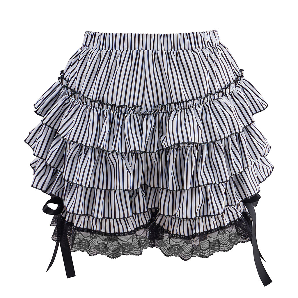 Medieval Victorian Black White Striped Ruffled Bow  Detailed Noble Skirt for Historical Reenactments Renaissance Halloween and Christmas