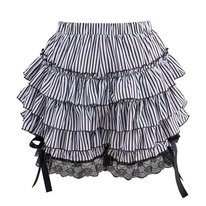 Medieval Victorian Black White Striped Ruffled Bow  Detailed Noble Skirt for Historical Reenactments Renaissance Halloween and Christmas