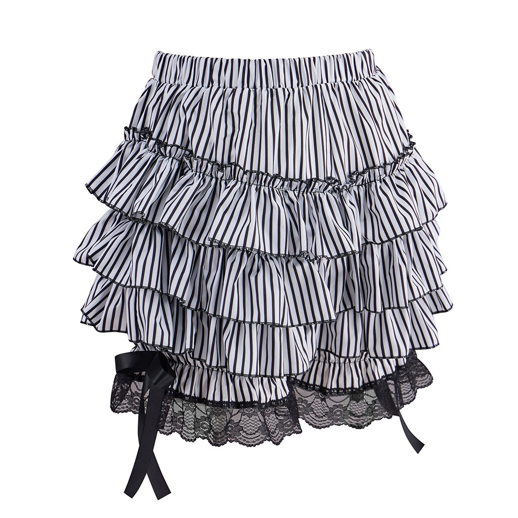 Medieval Victorian Black White Striped Ruffled Bow  Detailed Noble Skirt for Historical Reenactments Renaissance Halloween and Christmas