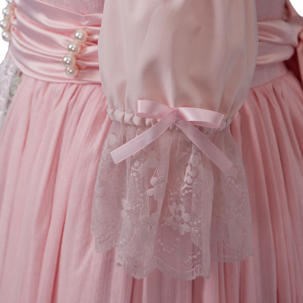 Medieval Style Pink Gown with Square Neckline Puff Sleeves Pink Waist Sash for Historical Reenactments Cosplay Events Halloween Christmas