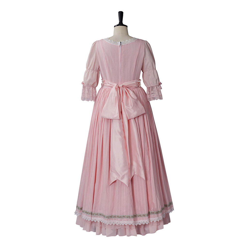 Medieval Style Pink Gown with Square Neckline Puff Sleeves Pink Waist Sash for Historical Reenactments Cosplay Events Halloween Christmas