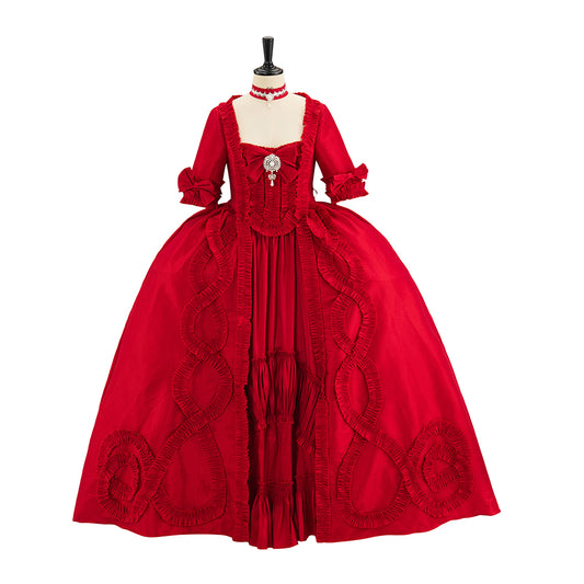 Rococo Style Solid Red Ball Gown for Historical Reenactments Cosplay Events Rococo Themed Gatherings Halloween Christmas