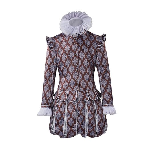 Medieval Style Diamond Patterned Brocade Jacket with Fur Trimmed Neckline Puffed Sleeves for Historical Reenactments Cosplay Events Halloween