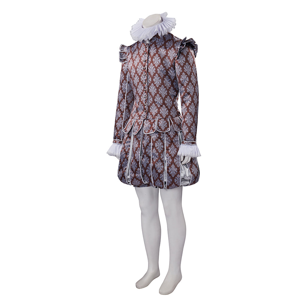 Medieval Style Diamond Patterned Brocade Jacket with Fur Trimmed Neckline Puffed Sleeves for Historical Reenactments Cosplay Events Halloween