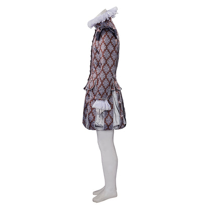 Medieval Style Diamond Patterned Brocade Jacket with Fur Trimmed Neckline Puffed Sleeves for Historical Reenactments Cosplay Events Halloween