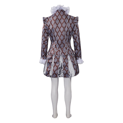 Medieval Style Diamond Patterned Brocade Jacket with Fur Trimmed Neckline Puffed Sleeves for Historical Reenactments Cosplay Events Halloween