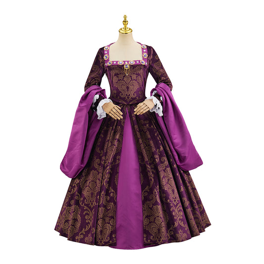 Medieval Tudor Style Solid Purple Ball Gown for Historical Reenactments Cosplay Events Rococo Themed Gatherings Halloween Christmas