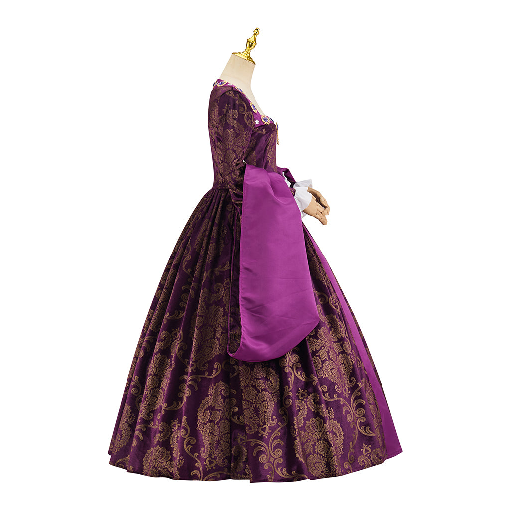 Medieval Tudor Style Solid Purple Ball Gown for Historical Reenactments Cosplay Events Rococo Themed Gatherings Halloween Christmas