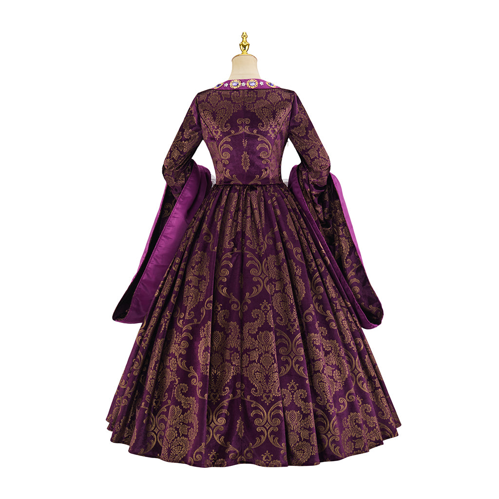 Medieval Tudor Style Solid Purple Ball Gown for Historical Reenactments Cosplay Events Rococo Themed Gatherings Halloween Christmas