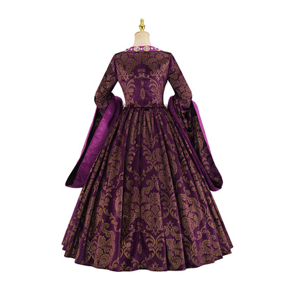 Medieval Tudor Style Solid Purple Ball Gown for Historical Reenactments Cosplay Events Rococo Themed Gatherings Halloween Christmas