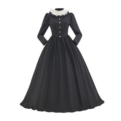 Rococo Style Solid Black Ball Gown for Historical Reenactments Cosplay Events Rococo Themed Gatherings Halloween Christmas