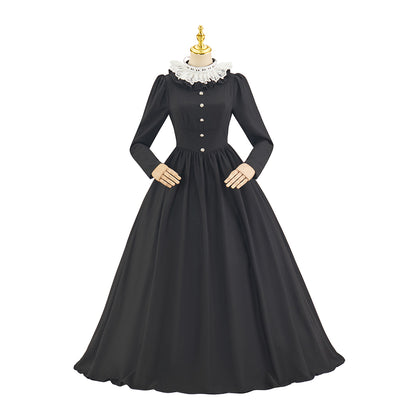 Rococo Style Solid Black Ball Gown for Historical Reenactments Cosplay Events Rococo Themed Gatherings Halloween Christmas