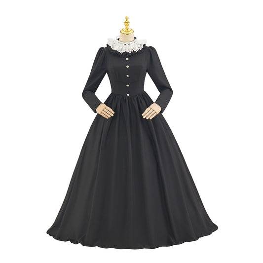 Rococo Style Solid Black Ball Gown for Historical Reenactments Cosplay Events Rococo Themed Gatherings Halloween Christmas